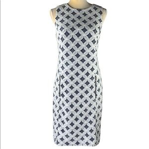 Anne Klein Navy Sheath MIDI Dress Cream Lace Overlay Zip Front Pockets